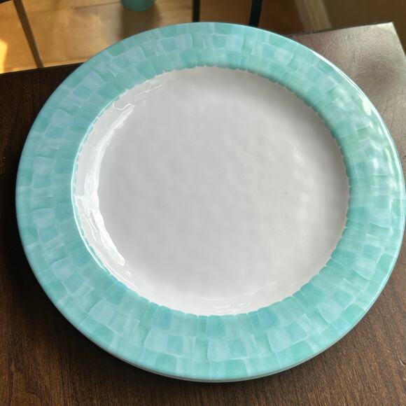 Set of 8 Sigrid Olsen 8" Melamine Bowls White Teal & 11”Dinner Plates - Picture 7 of 15